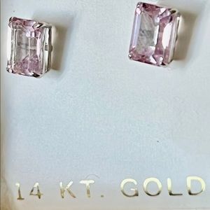Solid 14k White Gold Genuine Pink Sapphire Earrings